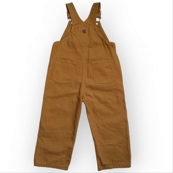 Carhartt Canvas Bib Overalls Toddler Size 2T Brown Double Knee Loose Fit Cotton - Picture 6 of 9